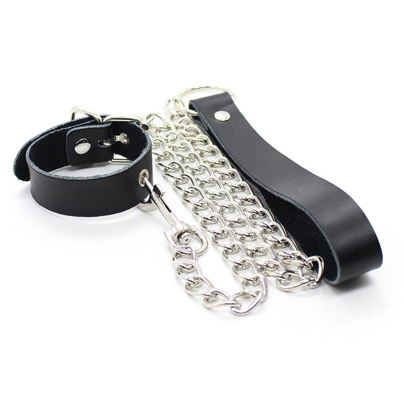 Male Adjustable Cock Ring with Dog Chain Traction Comfortable Durable BDSM Adult Toy for Men