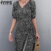 YYFS Damenmode Sommer Frühling Blumenmuster Druck Kurzarm V-Ausschnitt Hohe Taille Freizeitkleider