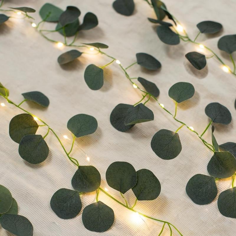 

1PC 2m20leds Battery Powered Eucalyptus Leaves String Light Artificial Plant Fairy Light for Bedroom Living Room Decor Lighting Battery not included