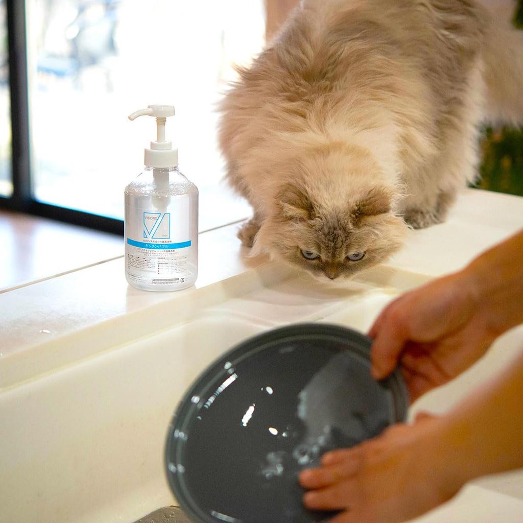 Kitchen Bubble Cat Dishwashing Detergent [500ml] 100% Natural Ingredients, No Additives, Made In Japan, VISIONS Original, Cat Visions