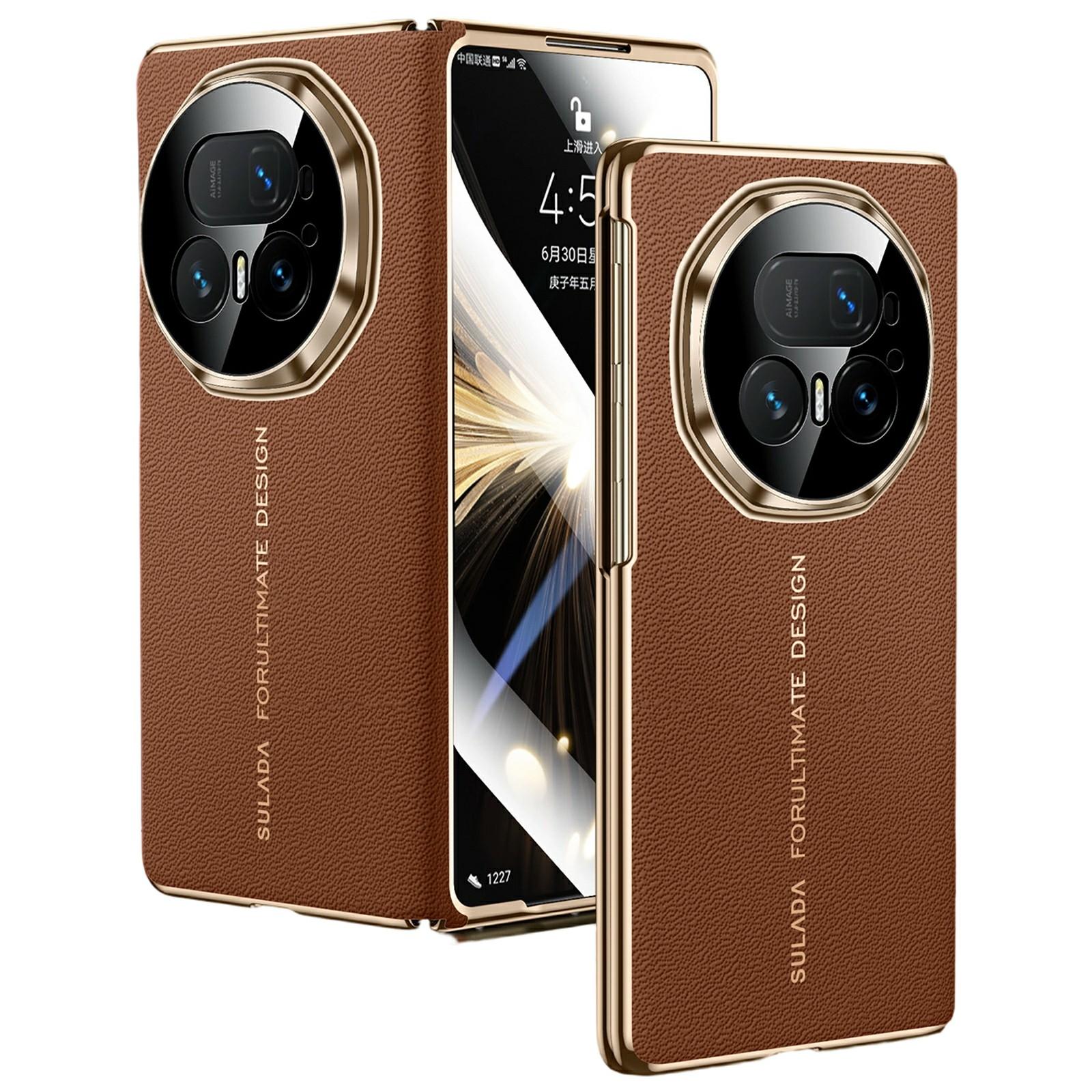 

SULADA For Honor Magic V5 5G Magnetic Case Genuine Cow Leather Phone Cover with Tempered Glass Screen Protector