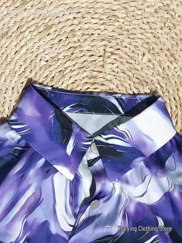 European & American Spring/Fall New Style Long Sleeve Lapel Loose Fit Digital Print Shirt