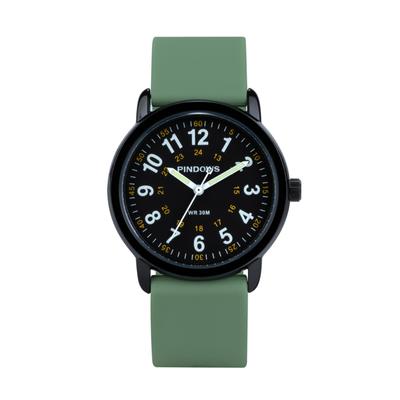 PINDOWS Silicone Band Design Analog Quartz Watch For Young Generations and Students High Visibility Waterproof Unisex Wristwatch Dial with Luminescent
