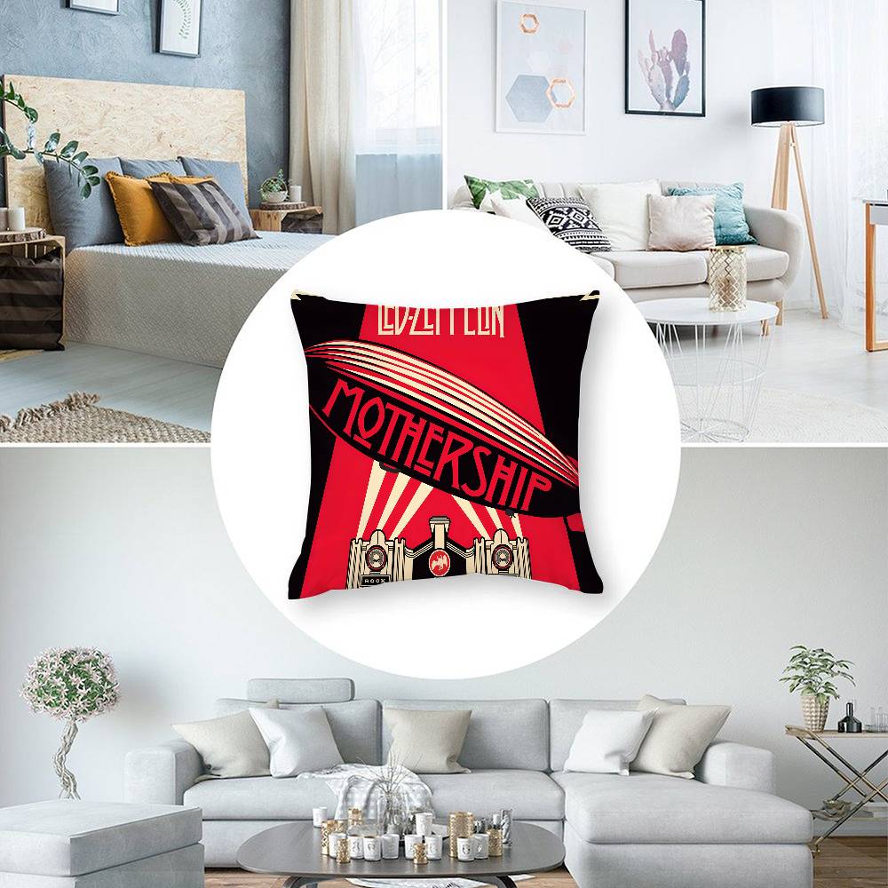 Band L-Led Z-Zeppelin Pillow Case Square Double‑Sided Print Cushion Case For Sofa Home Bedchamber Decor Gift