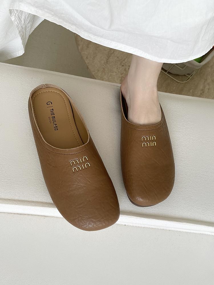 Outwear Round Toe mules Daily Shoes For Women Retro Flats Slip On French Style half slippers Comfort Slides Soft Footbed Sandals