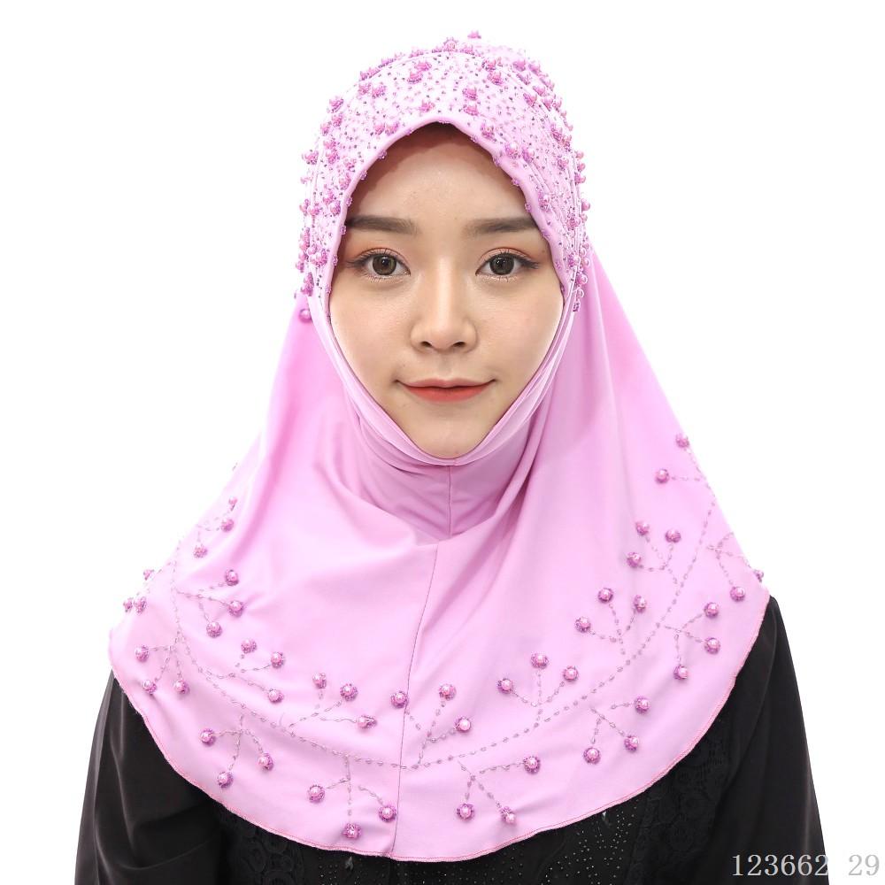 A Dropshipping / Spot / OEM Handmade Beaded Islamic Costumes Women's Scarf Muslim Headscarf