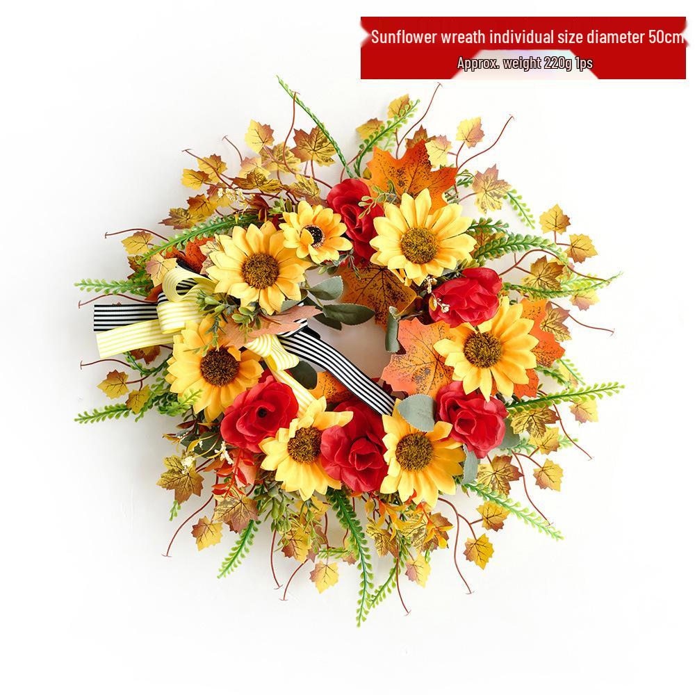 Sunflower Decorative Wreath - French Countryside Spring Door Hanging with Artificial Flowers