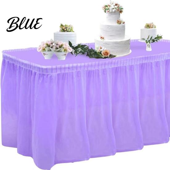 Birthday Party Table Plastic Fine Adhesive Strip Waterproof with Skirt Disposable 420x70cm Heavy-Duty Dining Cover