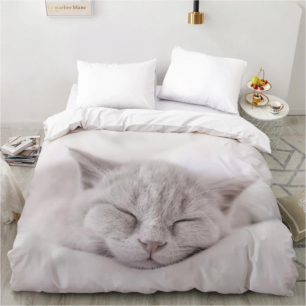 3D Duvet cover QuiltBlanketComfortable Case Luxury Bedding 135 140x200 150x200 200x220 for Home animal Cat Cute white