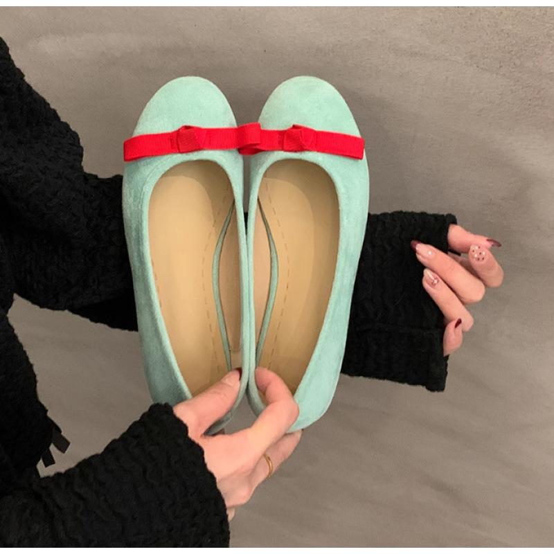 

Sheepskin version~ Leather flat shoes, one pedal, shallow mouth single shoes, women s new ballet shoes 40 зелений
