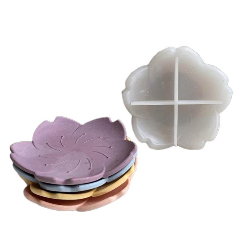 DIY Tray Silicone Resin Mold Flower Shape Epoxy Resin Casting Mold Jewelry Container Ring Trinket Storage Plate Mold