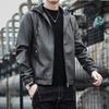 Hooded Leather Men's New Autumn and Winter Korean Version of Thin Velvet Leather Jacket Trend Casual Motorcycle Wear Cargo Coat