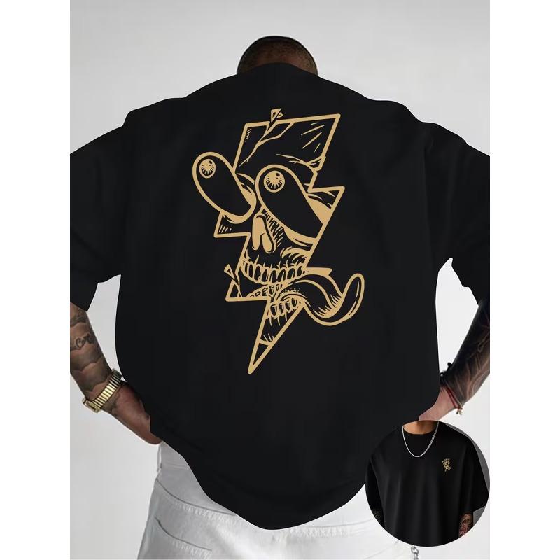European sizesCreative Front And Back Printed Round Neck T-Shirt, Trendy And Fashionable Short Sleeves for Summer, Casual Everyday Style Top