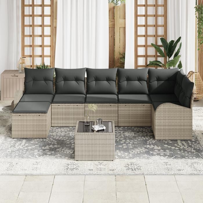 VidaXL Ensemble de Canapés de Jardin 8 pièces avec Coussins Gris Rotin Synthétique 3346142