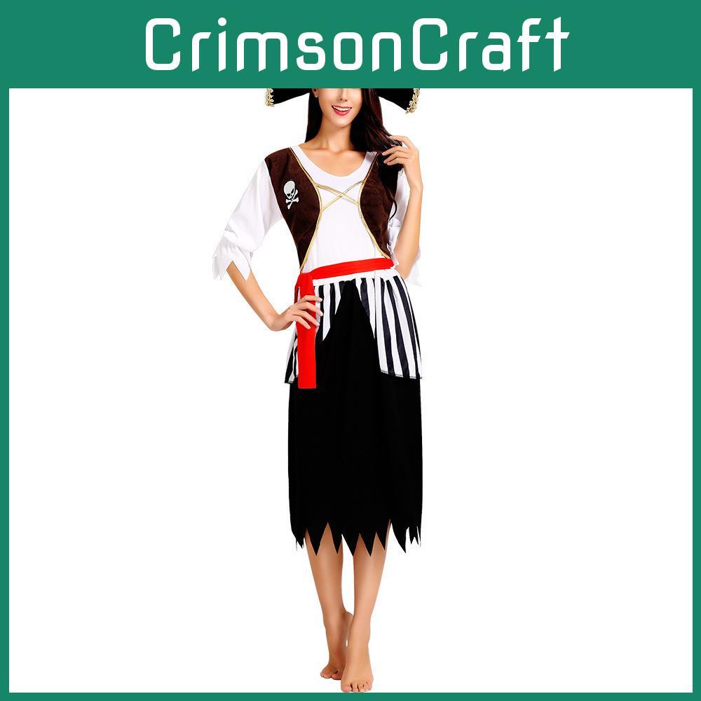 Stunning Women's Pirate Costume Dress For Halloween Parties Featuring Elegant Black Long Skirt