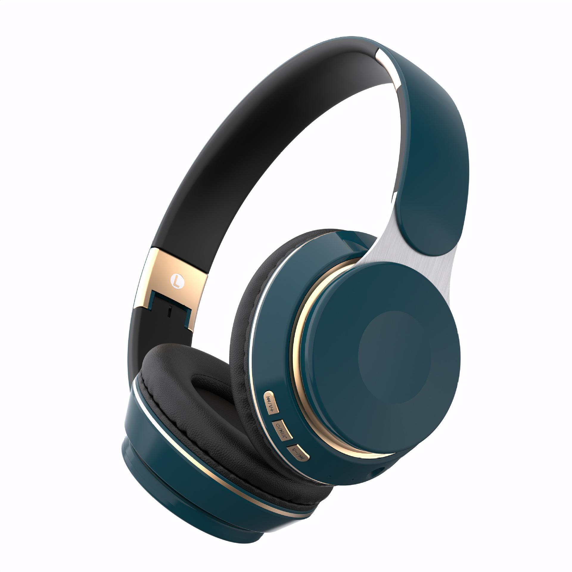 

Висувні складані Bluetooth накладні навушники зі слотом для картки та потужними басами темно-синього кольору