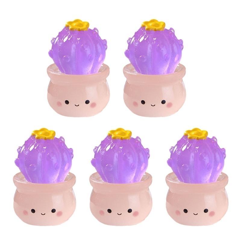 652F 5pcs Mini Luminoused Succulents Cactus Plant Decors Decorations Miniature Car