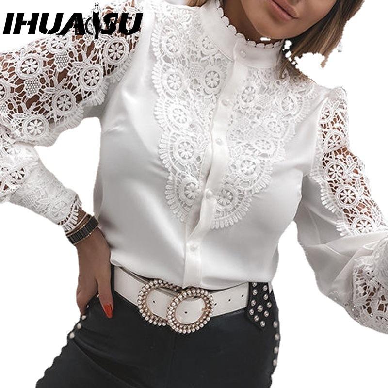 IHUASU Dámská móda Ležérní jednobarevné halenky a košile s dlouhým rukávem