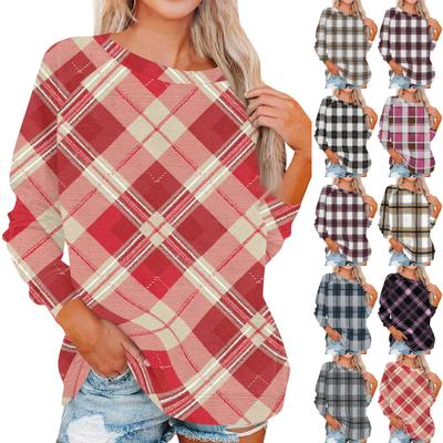 Damen Modisches Rundhals Schulter Langarm Bedrucktes Lässiges Pullover-Oberteil