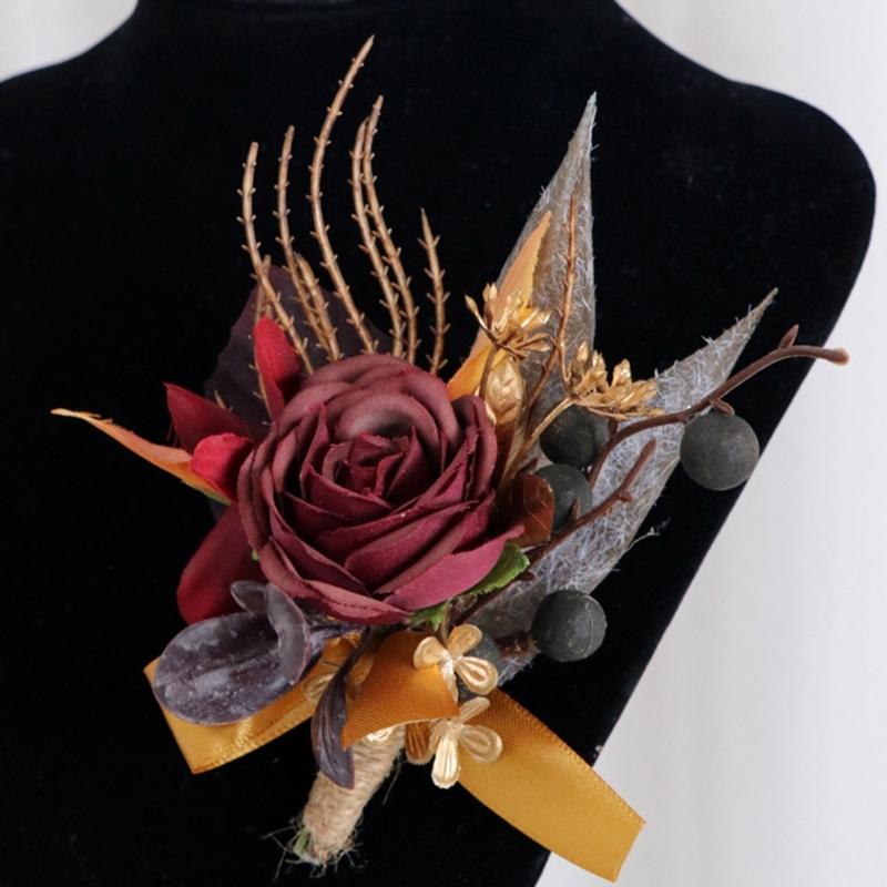 Elegantes staubiges Seidenrosen Ansteckblumen für Herren Set von 5 für Bräutigame und Trauzeugen Hochzeits-Abschlussball-Party-Zubehör