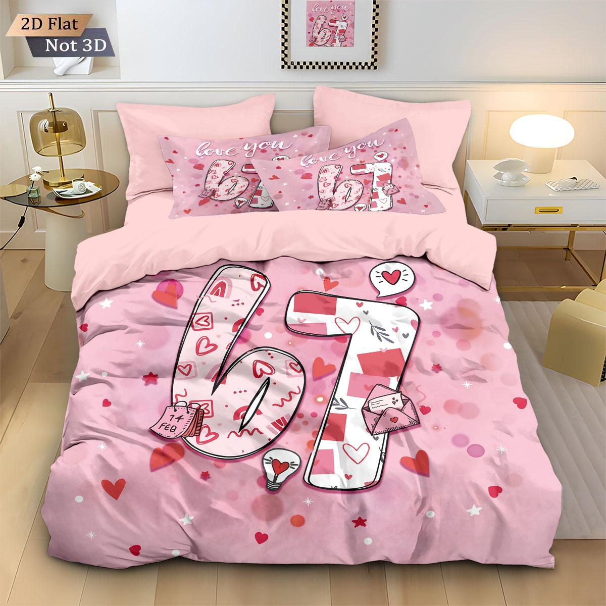 

3pcs Valentine s Day Pink 67 Element Print Coreless Down Duvet Cover Set Multi Size Bedding Holiday Decoration Machine Washable EU Single(135*200cm)3pcs