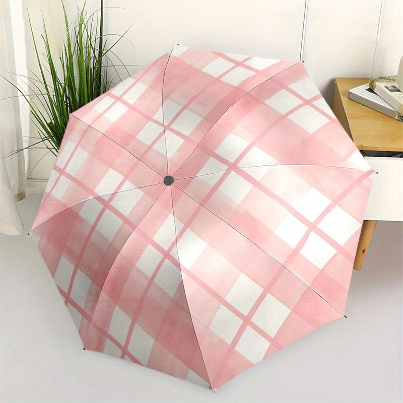 1pc Gingham Fabric Automatic Umbrella - Auto Open/Close Folding Umbrella with Reinforced 8-Rib Frame, Portable 3-Fold Compact Umbrella, Christmas