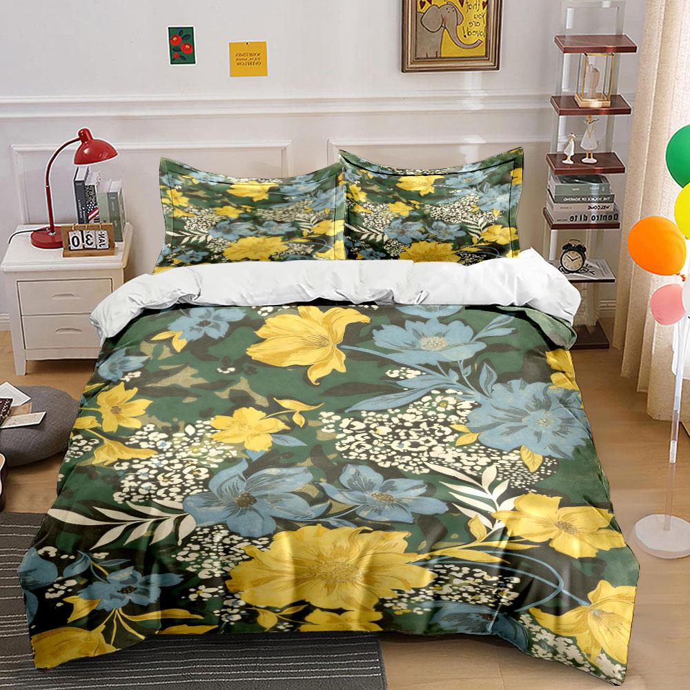 Yellow and Blue Flowers. Bedding Sets Duvet Cover Sets Duvet Covers Pillowcases(1 * Duvet Cover 2 * Pillowcases Without Duvet Insert)