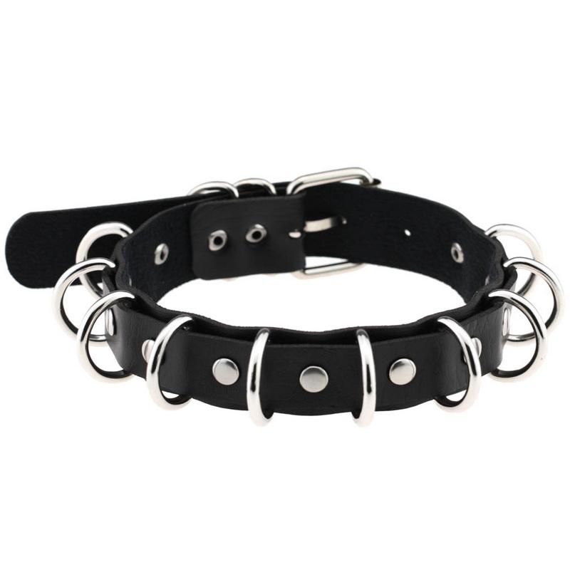 PU kožený gotický náhrdelník obojok Sexy špica okrúhly prsteň Kľúčna kosť Punk Rock Retiazka Choker Opasok Nastaviteľný golier Choker Cosplayer Halloween doplnok