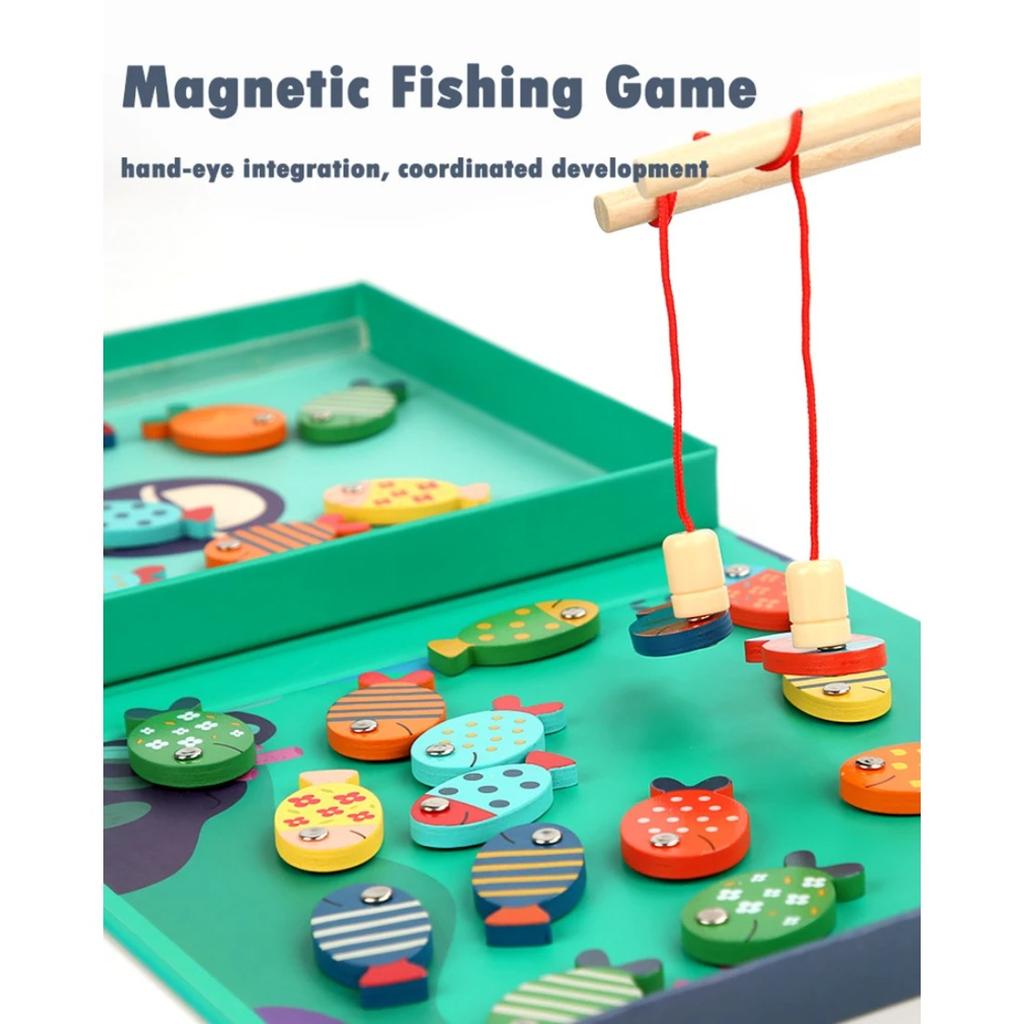 Kids Montessori Toy Wooden Magnetic Fishing Game Fine Motor Skill Counting Catch ABC Alphabet Fish Cognitive Toys Spelling Games