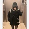 Women's Thickened Black Wool Baseball Jacket - 2025 New American Retro College Style for Spring & Autumn