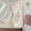 Pink Floral-patterned Socks - Spring and Summer Pile Socks, Simple Lace-edged Bow Tie Ankle-length Socks