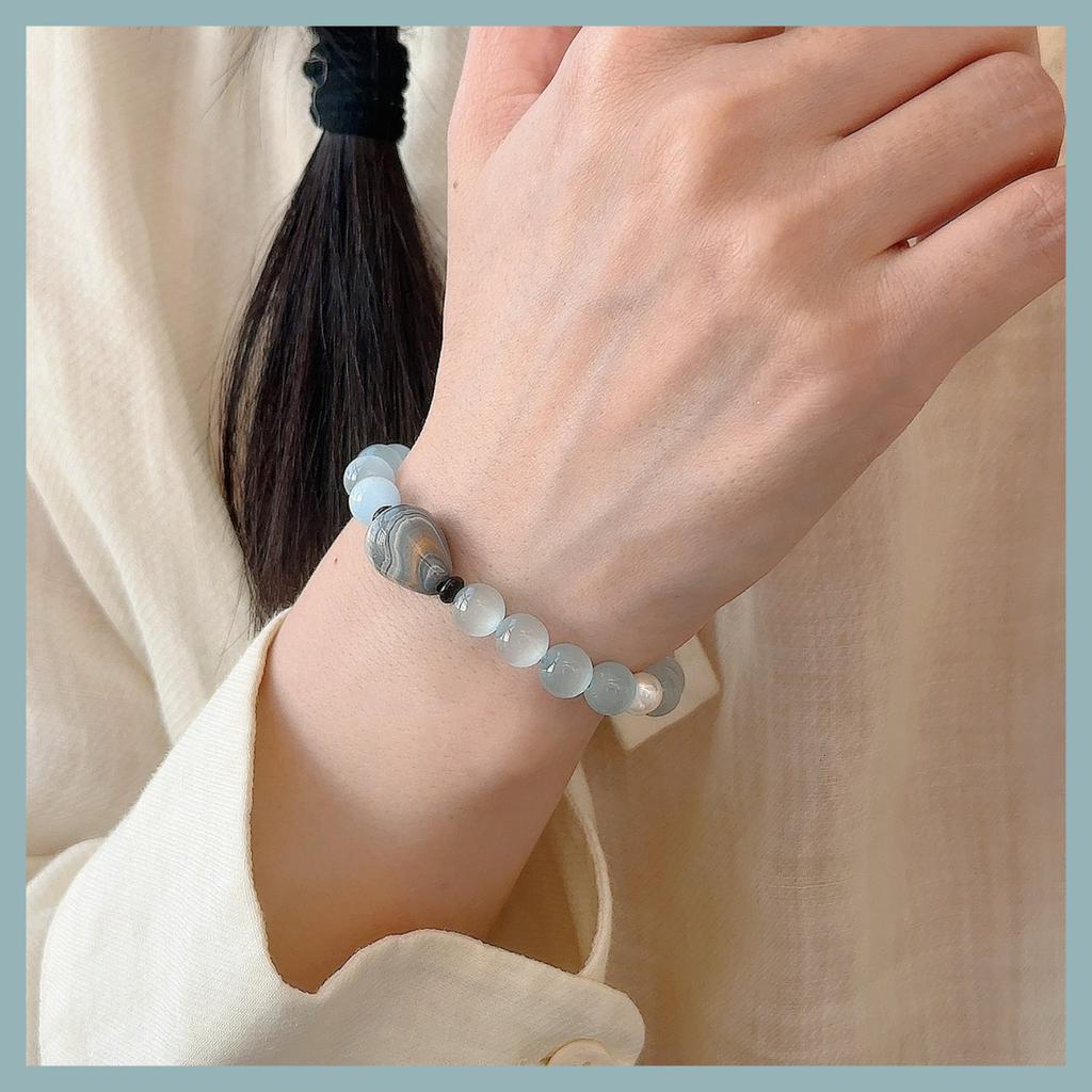 opal black agate chalcedony safety lock water drop bracelet small fresh simple bracelet fashion niche versatile jewelry