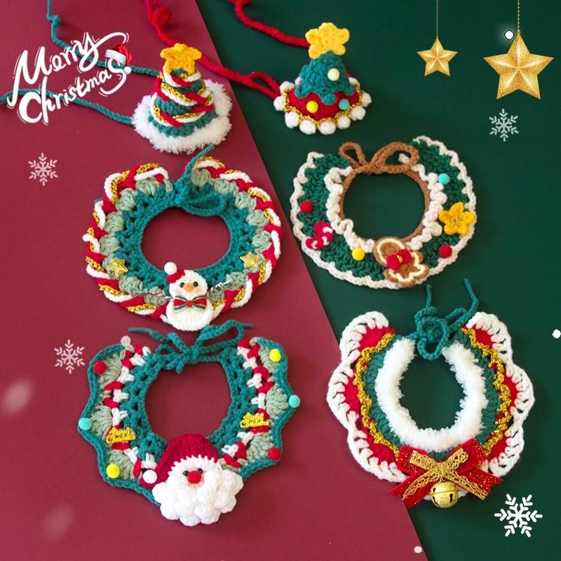 Christmas Pet Collar Navidad Cats Clothing Christmas Puppy Necklace Hand-knitted Pet Scarf  Xmas New Year Pet Cats Accessories