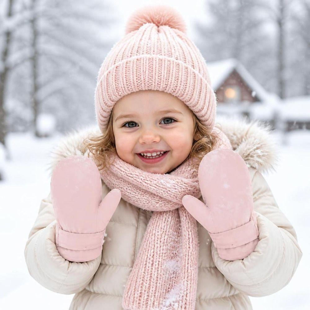 Waterproof Kids Mittens Anti‑Lost Clip Ski Mittens Thick Thermal Toddler Mittens
