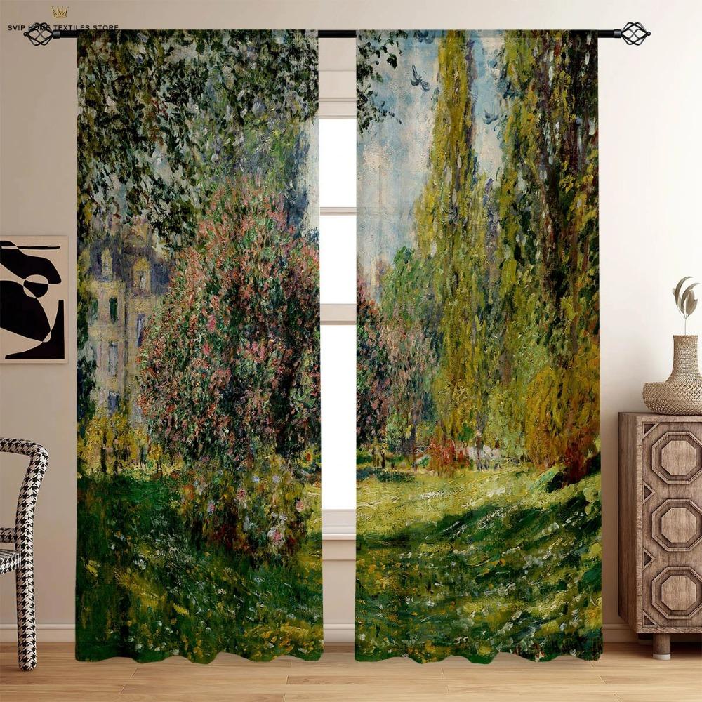Tramonto Cielo Stellato Paesaggio Pittura a Olio Tende Stampate Camera da Letto Soggiorno Studio Dormitorio Tende Decorative 2 Pezzi