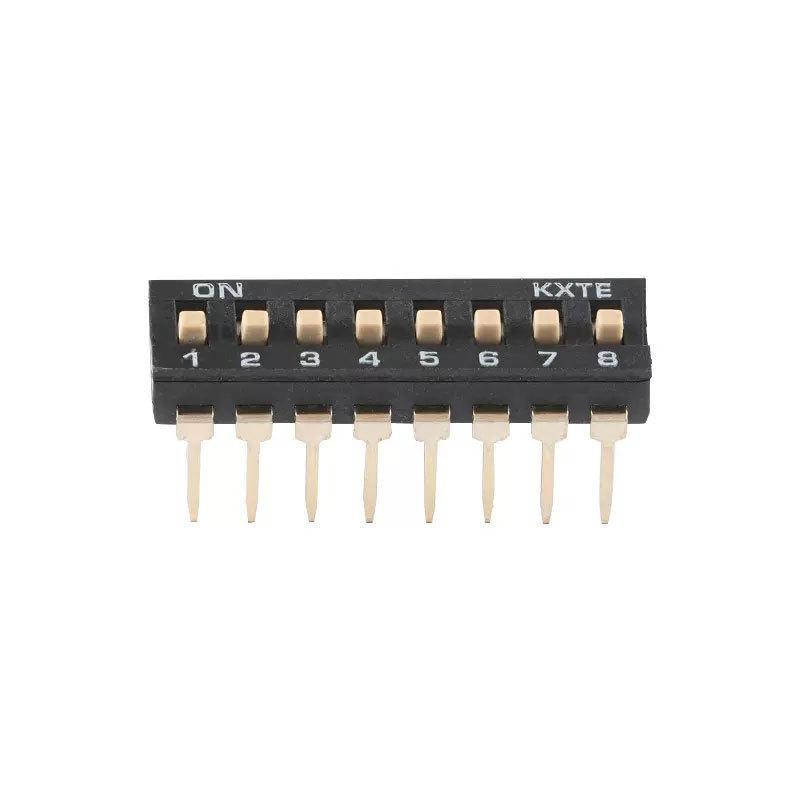 2.54mm Black Gold-Plated DIP Switch, 1P To 8P, Straight Insertion Toggle