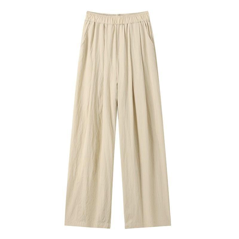 Ice silk cotton and linen leggings women's summer thin + wrinkled casual pants straight high waist drape breathable wide-leg pants