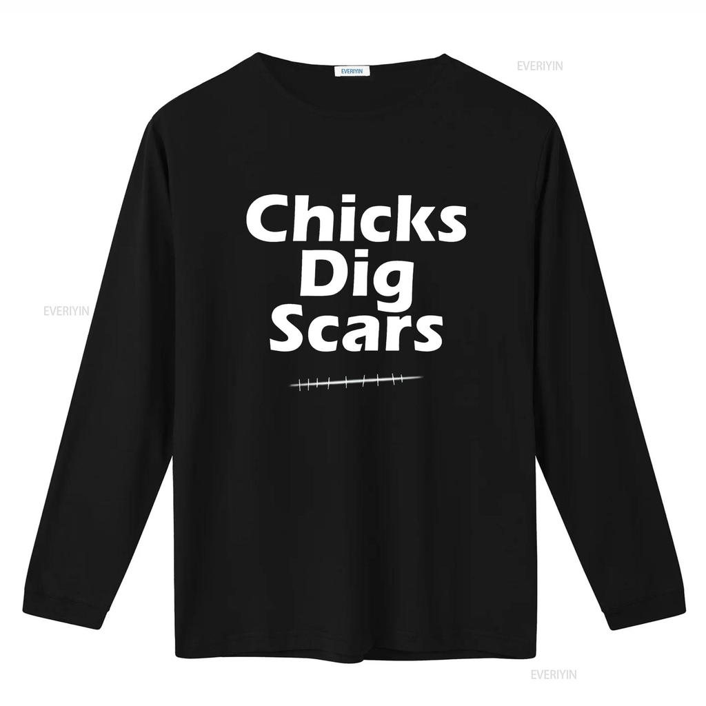 Womens T Shirt Chicks Dig Scars Cute Black 2XL vintage Washed Stretched Versatile Top For Everyday Wear homme graphic Stylish