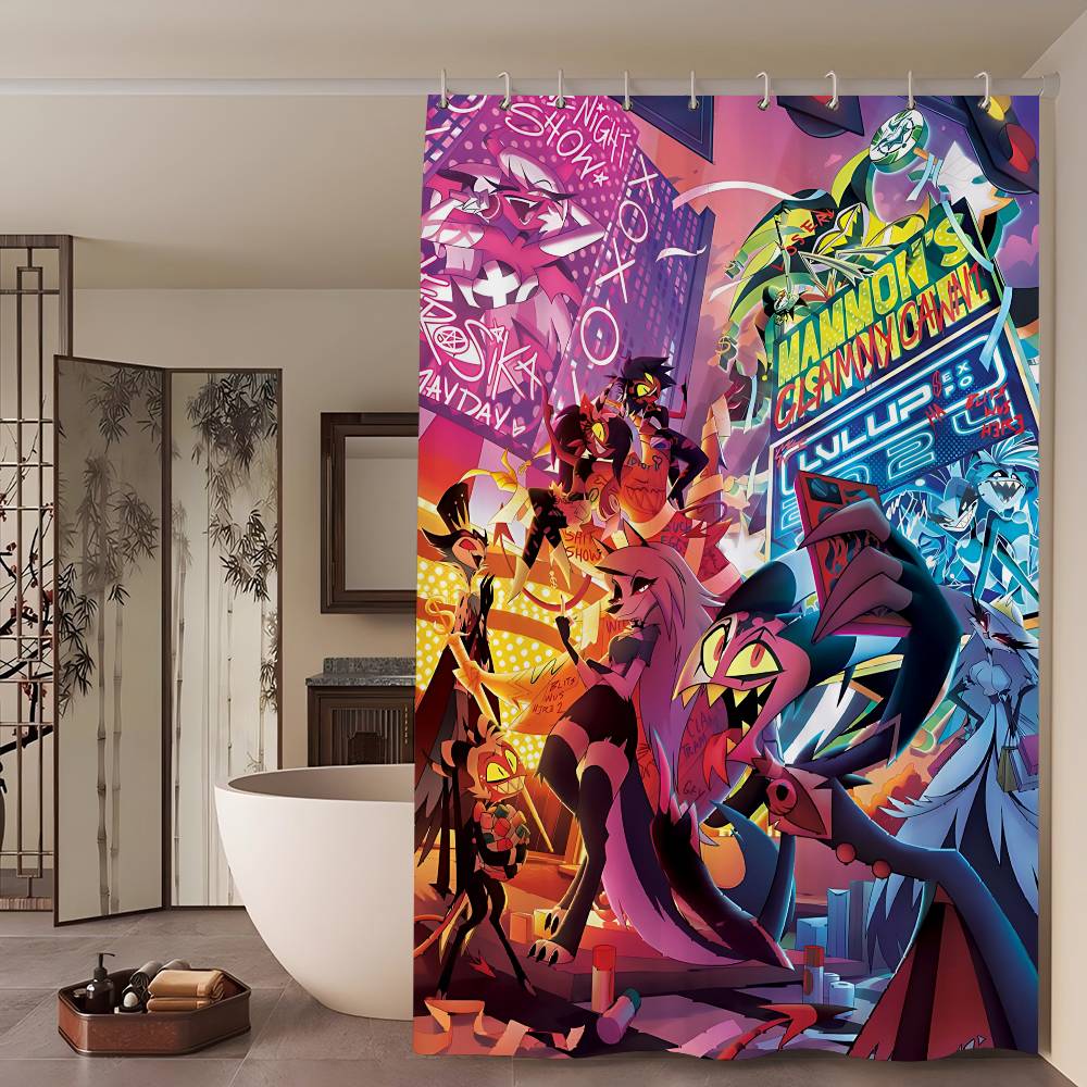 H-Helluva Boss  Funny and Creative Beach Shower Curtain Waterproof Polyester Bath Curtains for Bathroom Decorate with Hooks