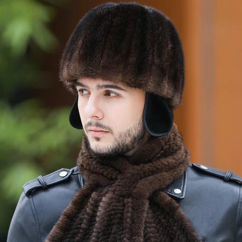 Mink Hat Men's Winter Ear Protection Warm Top Hat Fashion Mink Hair Winter in The Elderly Dad Fur Hat