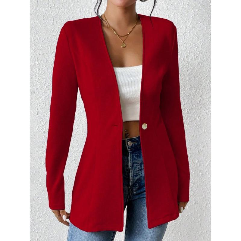 IHUASU Women's Vintage Casual Solid Color Print Autumn Winter Long Sleeve POLO Neck Jackets & Coats