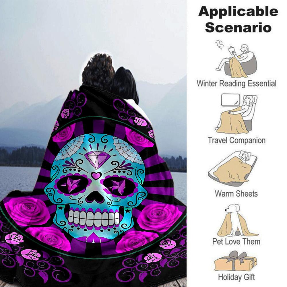 1pc Sugar Skull Roses Throw Blanket Soft Flannel, Cozy All Season Polyester Perfect for Home, Office