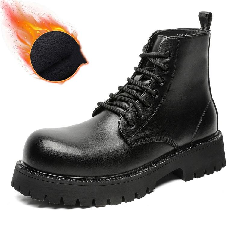 Men's Casual Business Office Platform Boots Black Original Leather Shoes Cowboy Autumn Winter Boot Big Toe Ankle Botas Masculina