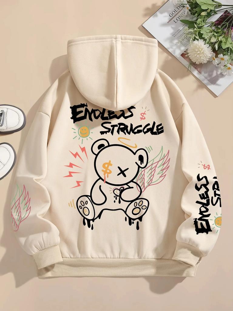 2025 Spring and Autumn Leisure Sweatshirt, Street Sweatshirt for Men and Women, Graffiti Bear Print Hoodie Loose Jumper