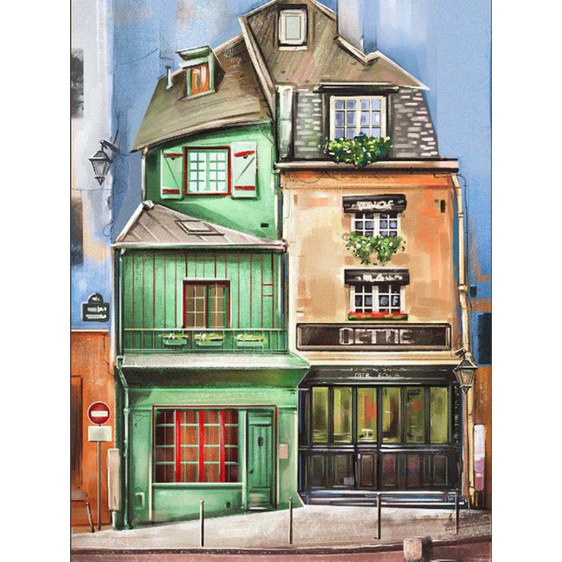 Malowanie diamentowe Różowy kwiat Pełne okrągłe diamentowe haftowanie Kolorowy dom Krajobraz Haft krzyżykowy Dekoracja domu