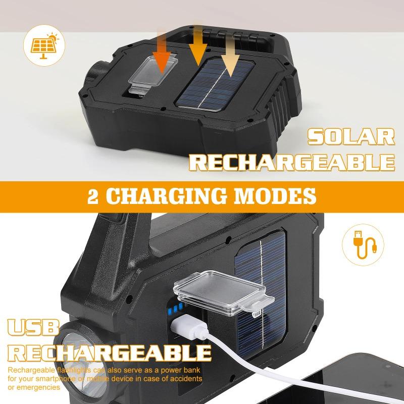 Torcia LED Solare da 1200mAh - Luce Ricaricabile per Campeggio/Lavoro con 6 Modalità, Impermeabile IPX7 per Emergenze Outdoor Escursioni