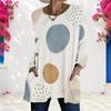 Women Plus Size Round Neck Long Sleeve Blue White Tie Dye Printed Loose Longline T Shirt With Pockets