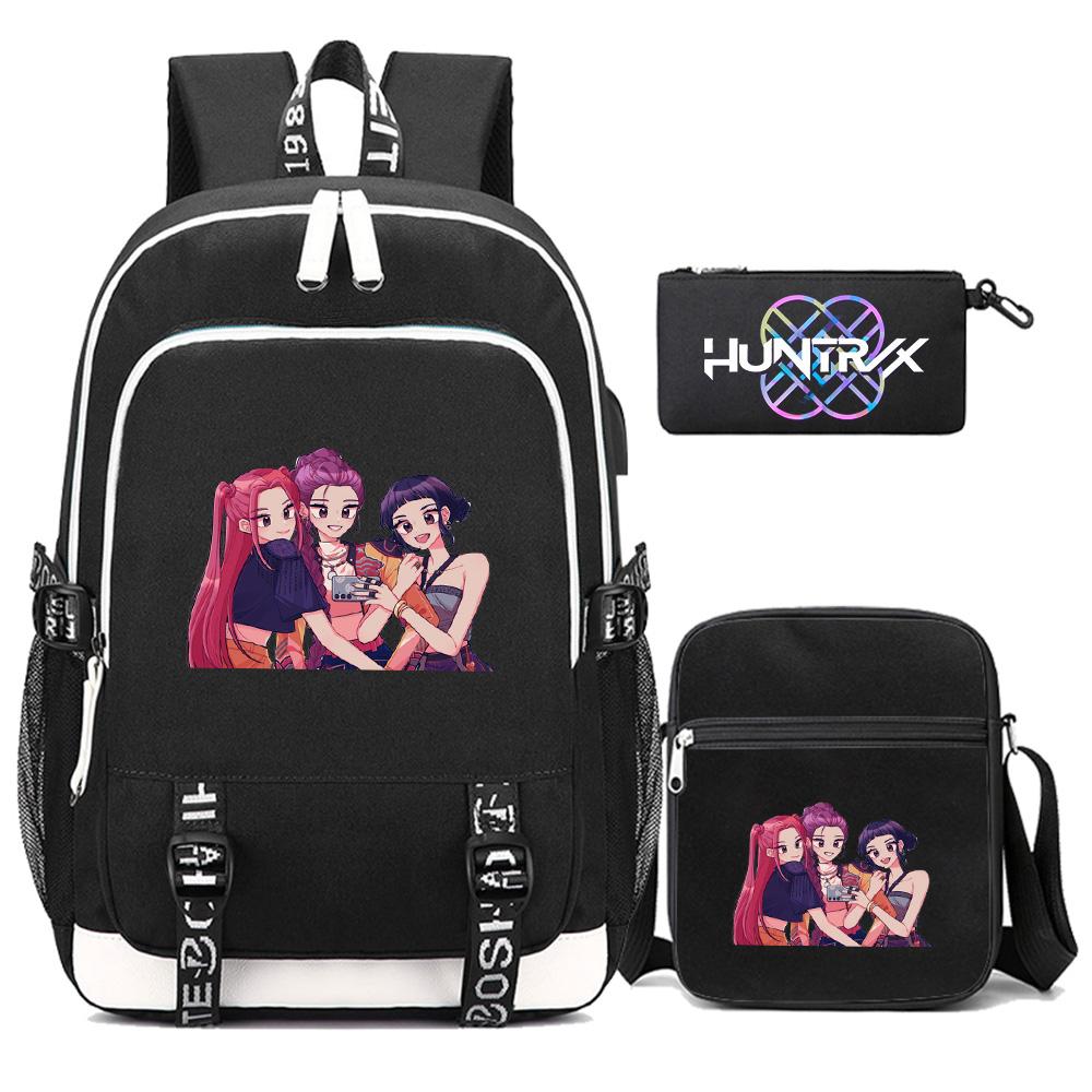 3Pcs/set Anime Cartoon Kpop Printed Backpack with Shoulder Bag Pencil Case for Teenager Girl Boy Bookbag Large Capacity Waterproof Travel Bag Kid Gift