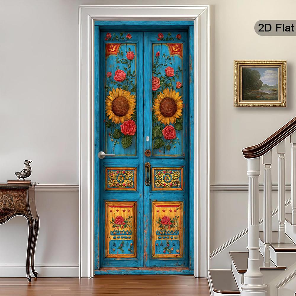 37Style Floral Door Stickers Removable Vinilos Para Puertas Adhesive Wallpaper Art Murals for Doors Bibliotheque Modern Home Decor