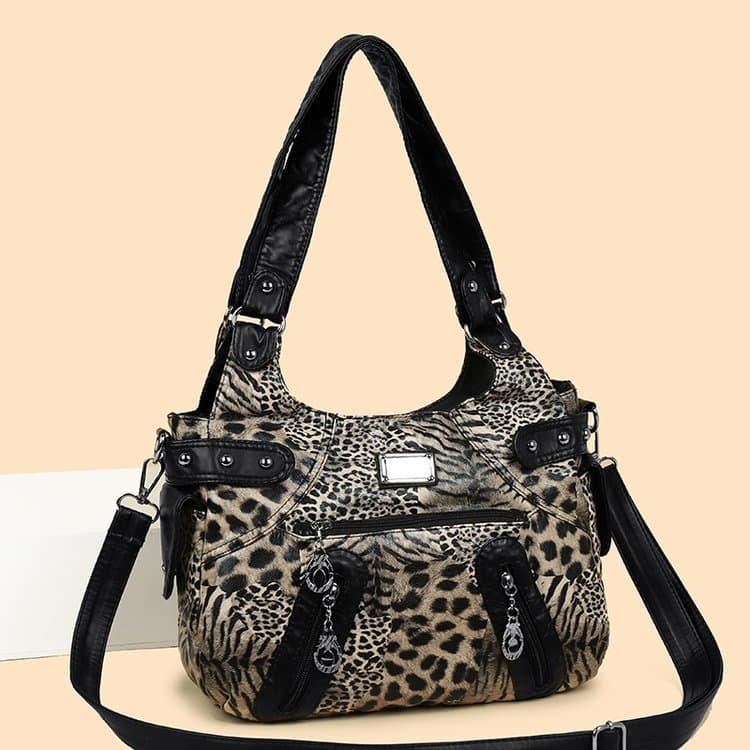 Leopard print large capacity shoulder crossbody handbag